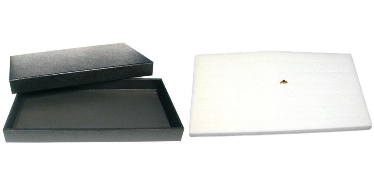 Black Jewelry Display Case (Removable Magnetic Lid) w/ White Foam 72-slot Pad